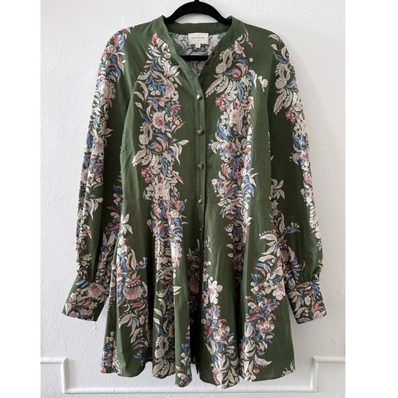 SÉZANE Caprice Dress in Olive Green Floral Border sz US 8 / FR 40 NWOT - Picture 5 of 13